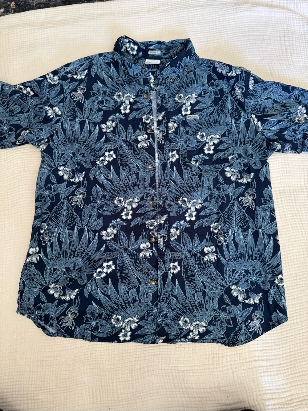 Navy Columbia Button-Up Shirt - Blue Botanical Print